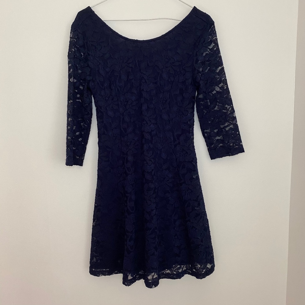 A-line dark blue lace dress
